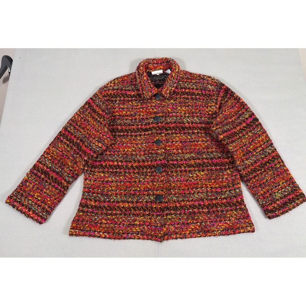 Chicos Design Womens Multi Color Boucle Knit Button Up Jacket Size 3 Large XL